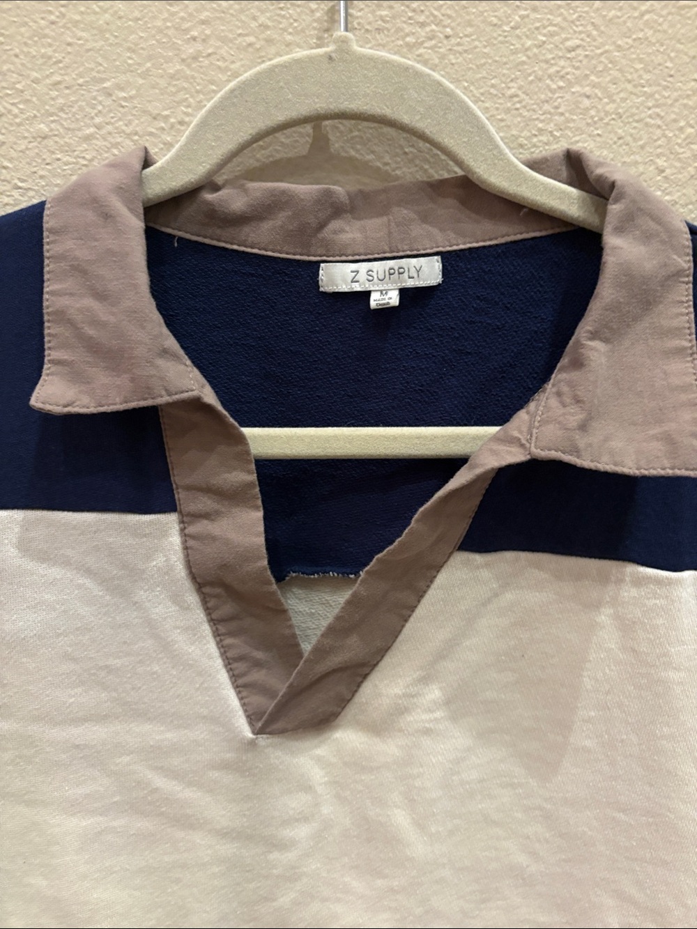 Z Supply Navy, White & Tan Striped Cropped Rugby Pullover - Picture 2 of 8